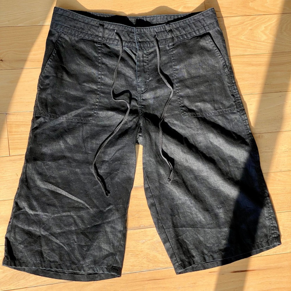 VTG Sophisticate Petite Black Wide Leg 100 Linen Capri Pants Drawstring Waist-10